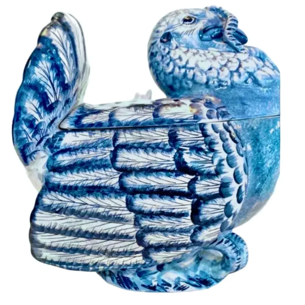 ITALY TUREEN TURKEY Blue With Ladle Gravy Boat Holidays Computer EUC Condition